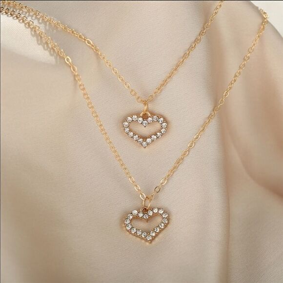 Necklace double layered Heart ZincAlloy Rhinestone - Picture 8 of 11